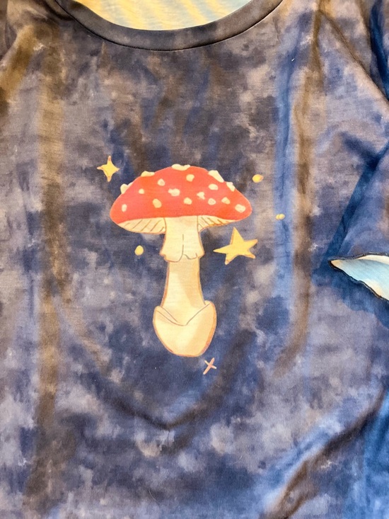 ROMWE Blue Short Sleeve Tee with Red Mushroom Graphic - Picture 3 of 8